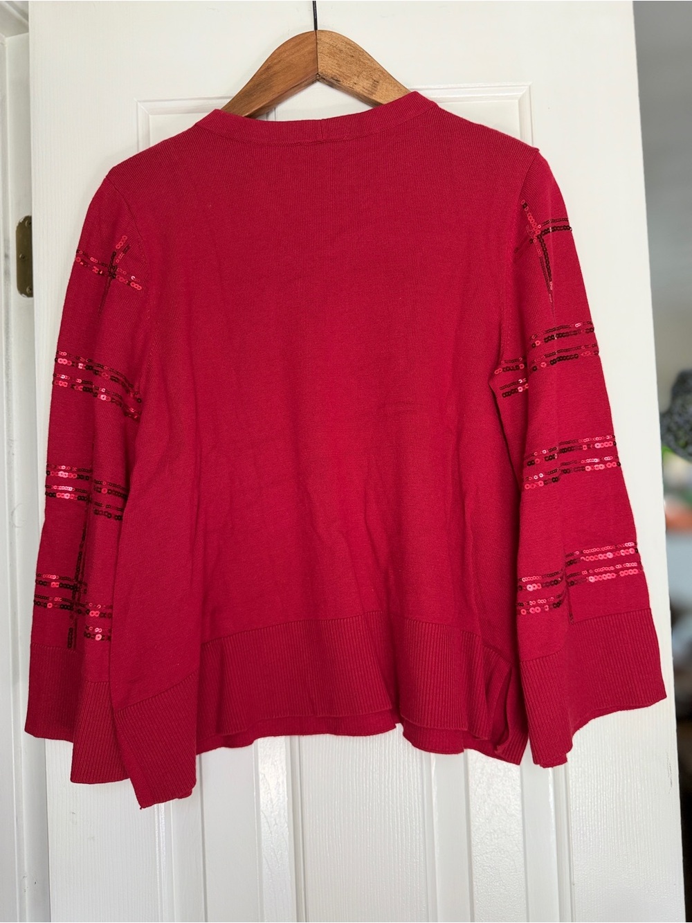 Chico's Red Sequin Plaid Knit Pullover. Chicos 2 (US L) - Picture 6 of 6